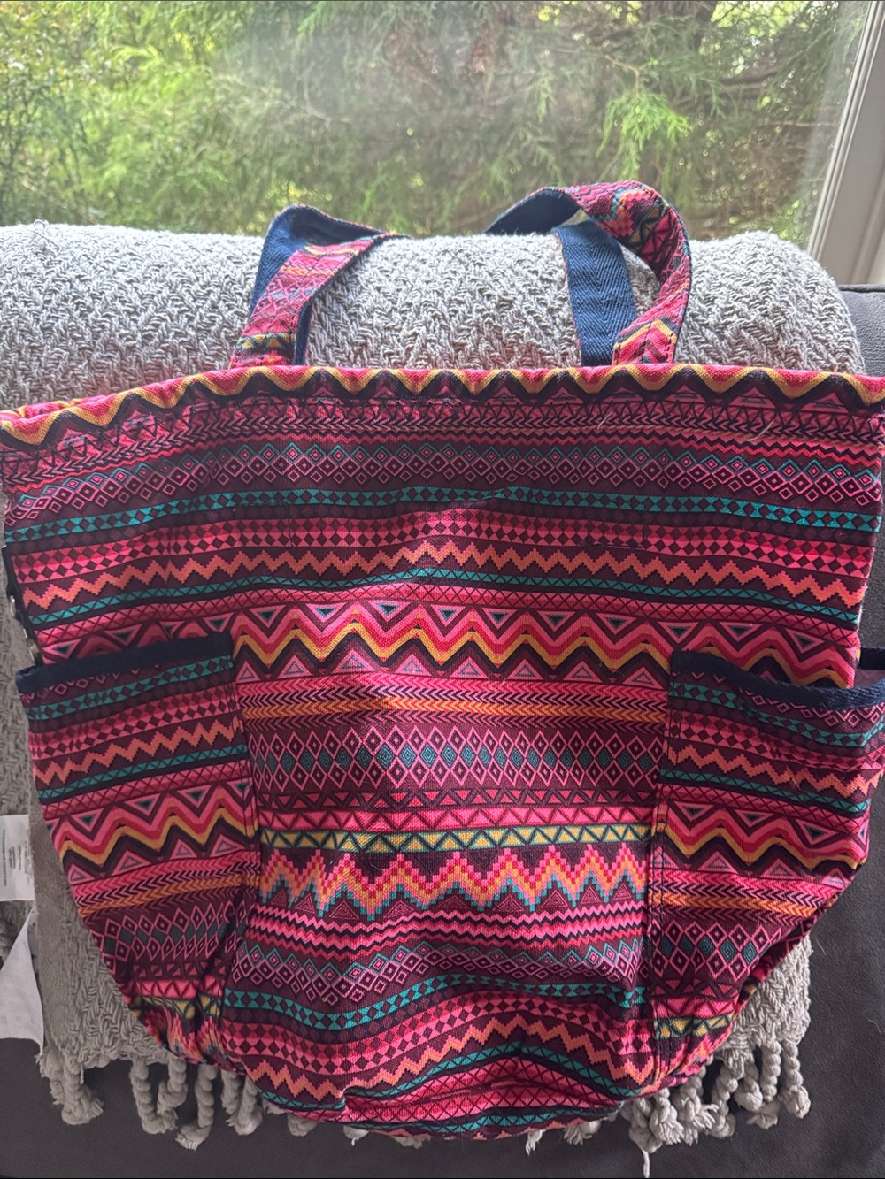 thirty-one Pink and Navy Aztec Canvas Tote
